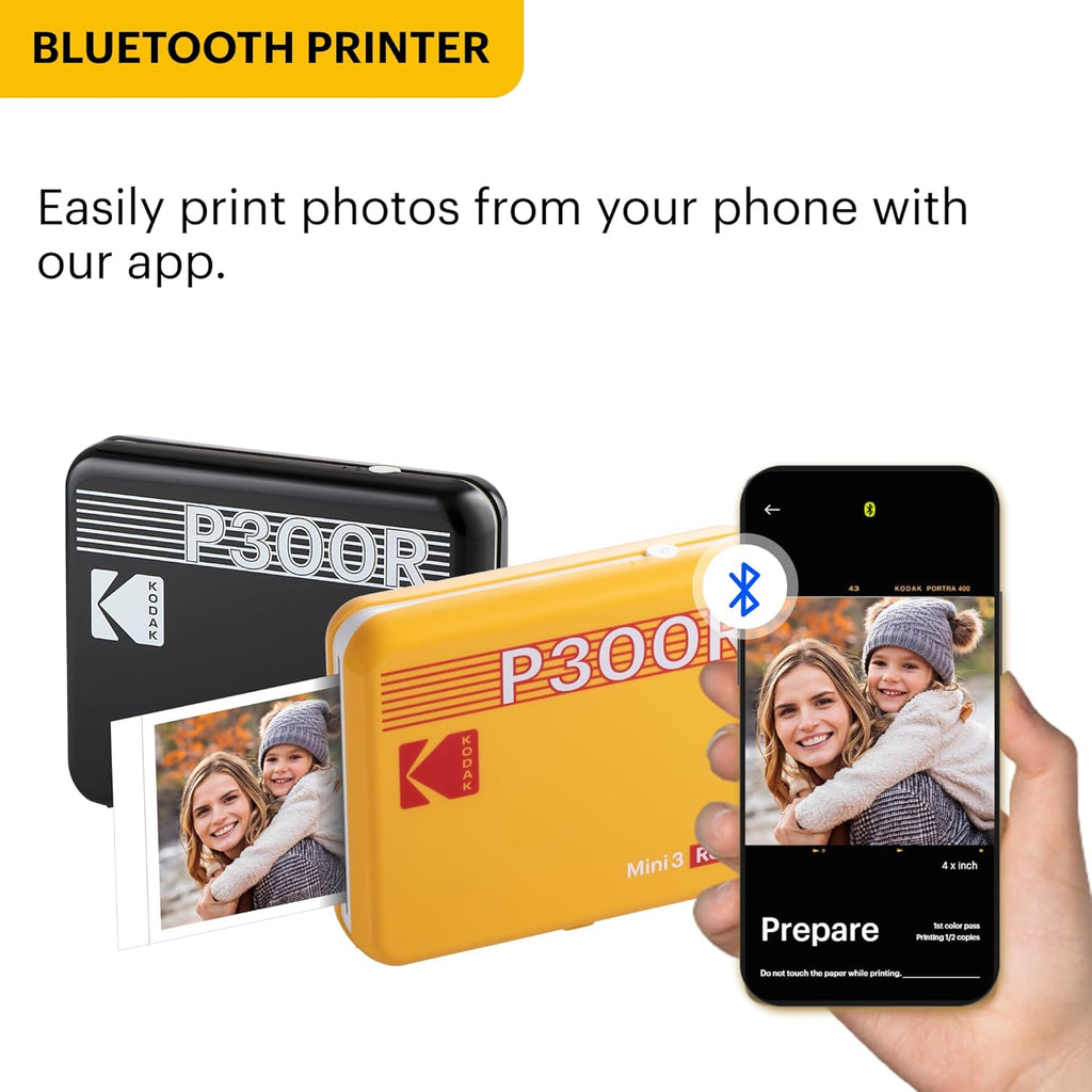 Mini 3 Retro 4PASS Portable Photo Printer (3X3 Inches) + 8 Sheets, Black