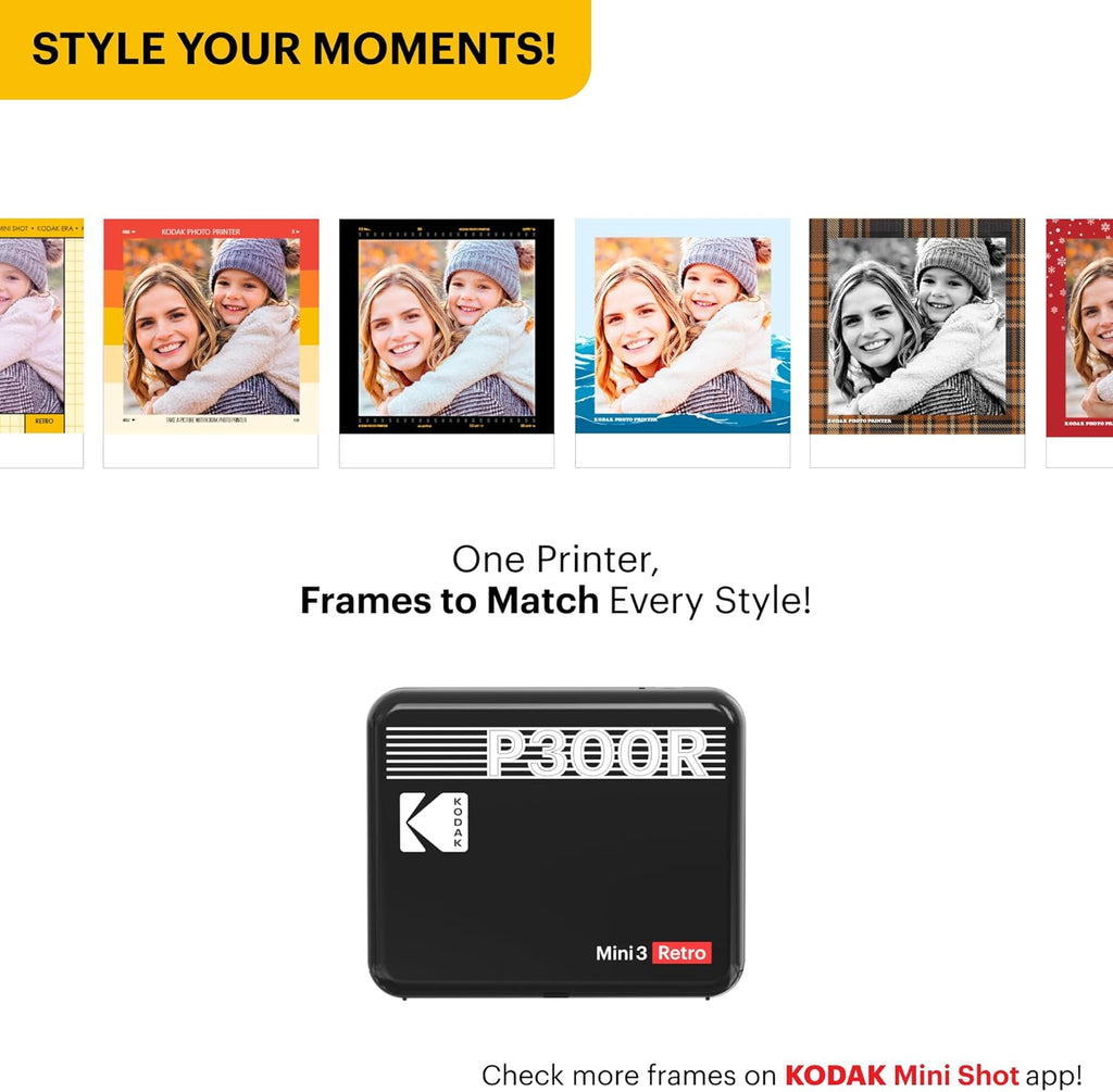 Mini 3 Retro 4PASS Portable Photo Printer (3X3 Inches) + 8 Sheets, Black